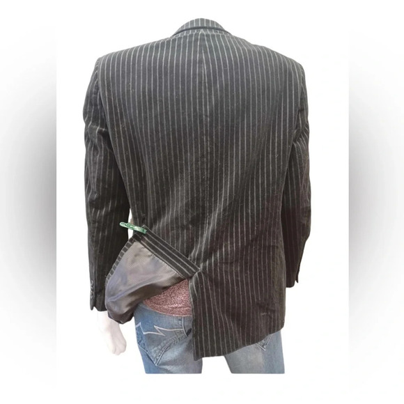 Bellissimo Velvet Black Grey Pinstripe Blazer Size  44R - Picture 3 of 11
